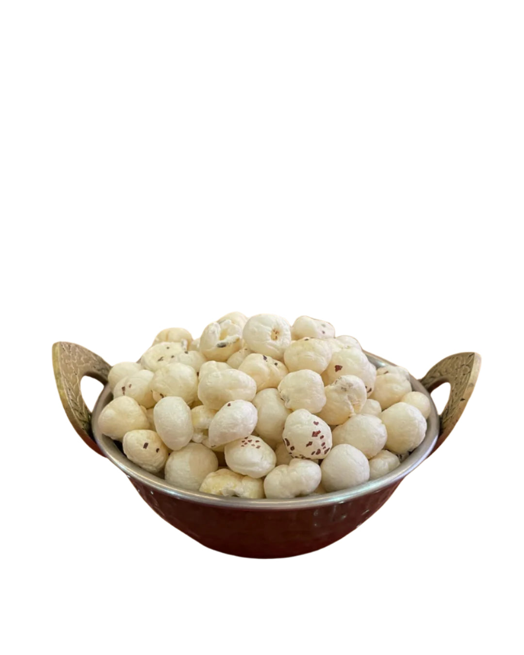 A pan filled with 5 Suta Phool Makhana – large, premium-quality fox nuts showing size and texture, ideal for healthy snacking and weight loss