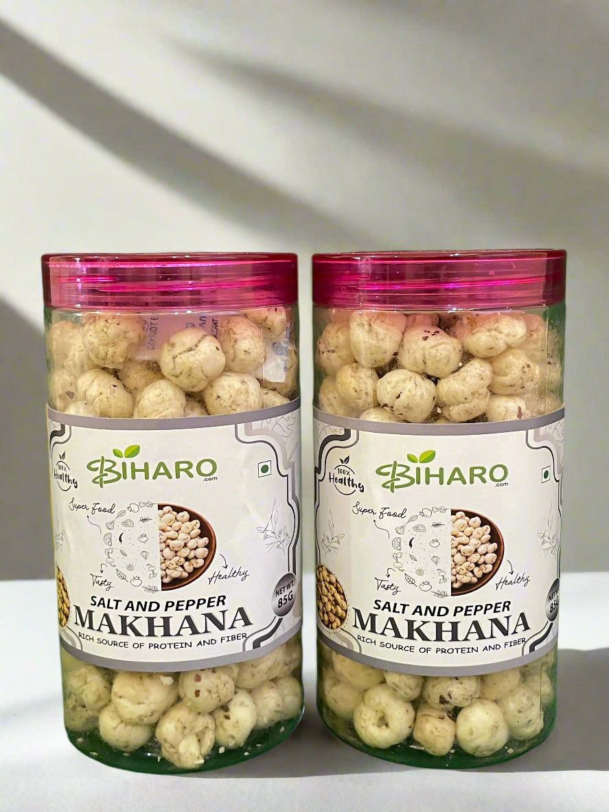Two jars of salt and pepper makhana on a Transperant background