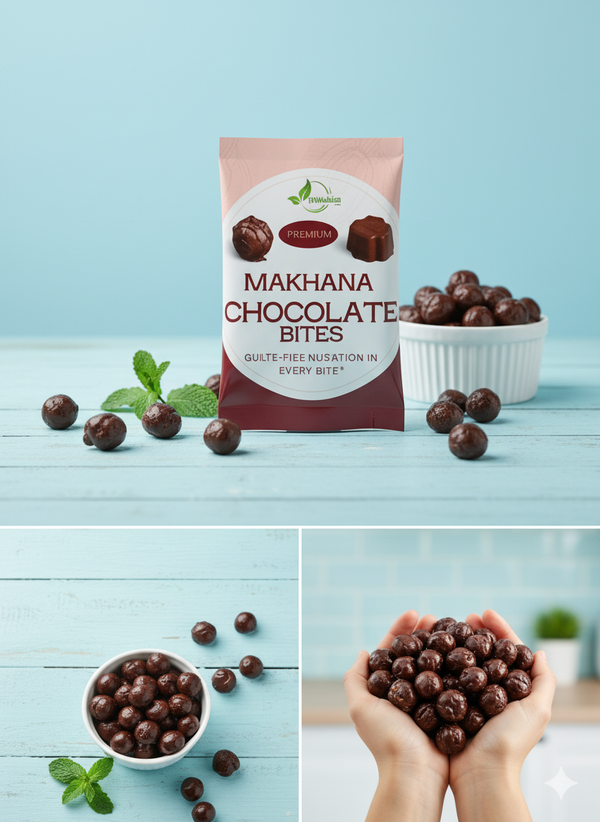 Makhana chocolate bar with roasted fox nuts and dark chocolate coating