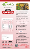 Back label of 5 Suta Phool Makhana 200g pack showing nutritional information, ingredients, storage instructions, FSSAI details, and manufacturer info