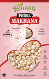 Front view of 5 Suta Phool Makhana (Fox Nuts) pack – premium quality phool makhana from Bihar, healthy gluten-free snack, rich in protein and antioxidants, ideal for weight loss and fasting