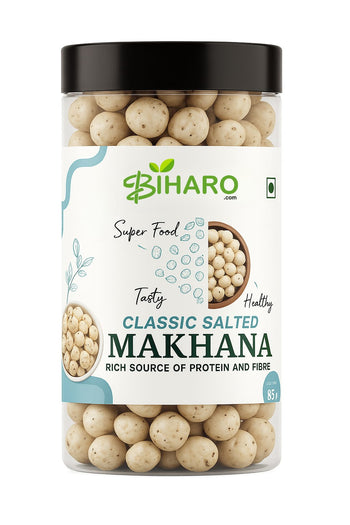 Simply Salted Roasted Makhana in 85g jar – crunchy foxnuts seasoned with Himalayan pink salt and sea salt – gluten-free healthy Indian snack