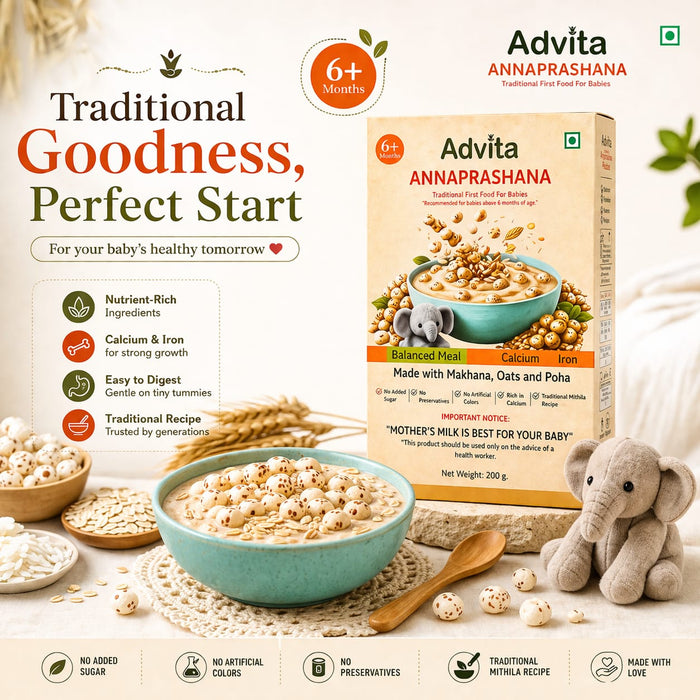 Advita Annprashana- Makhana, Oats & Poha Baby Food Cereal for 6+ Months Babies (200 g, No Preservatives)